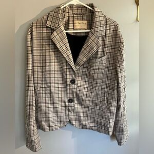 Free People Blazer Jacket Womens S Gray Plaid Uptown Girl Sporty Oversized Prep